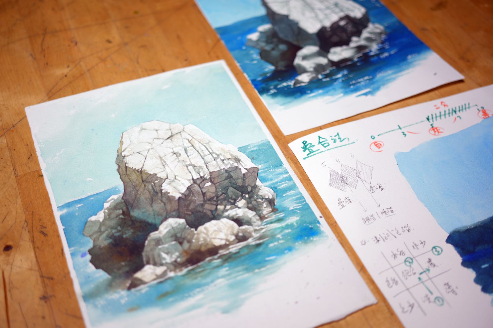 水彩重疊法教案海邊石頭之一